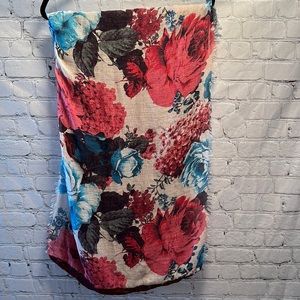 Burgundy Two-Tone Rose Floral Shimmering Infinity Scarf